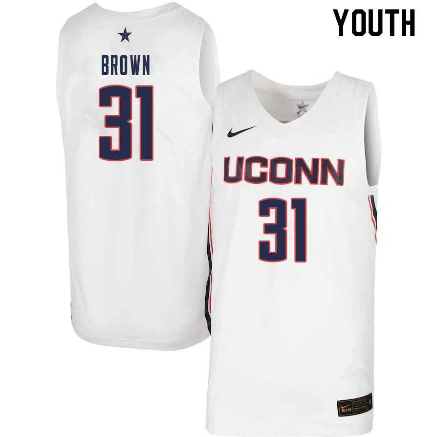 Youth #31 Javonte Brown Uconn Huskies College Basketball Jerseys Sale-White